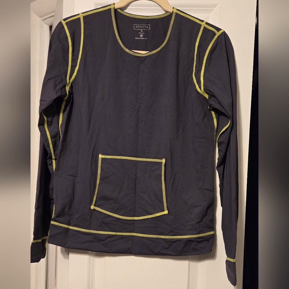 Athleta Dark Gray Top with Neon Green Trim